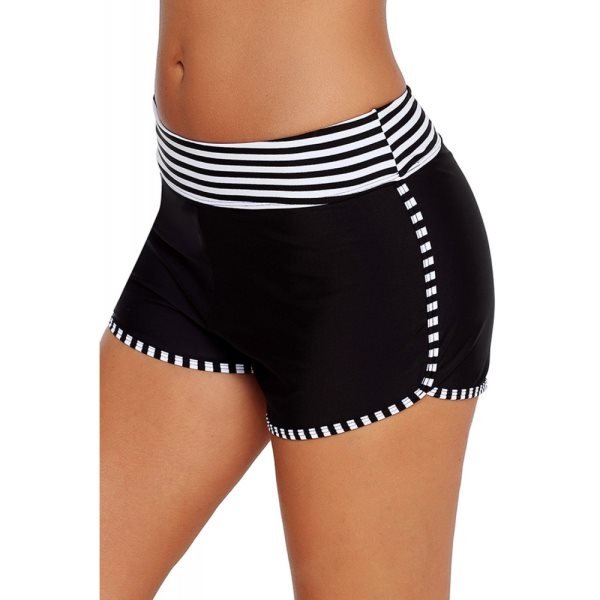 Black White Striped Trim Swim Board Shorts