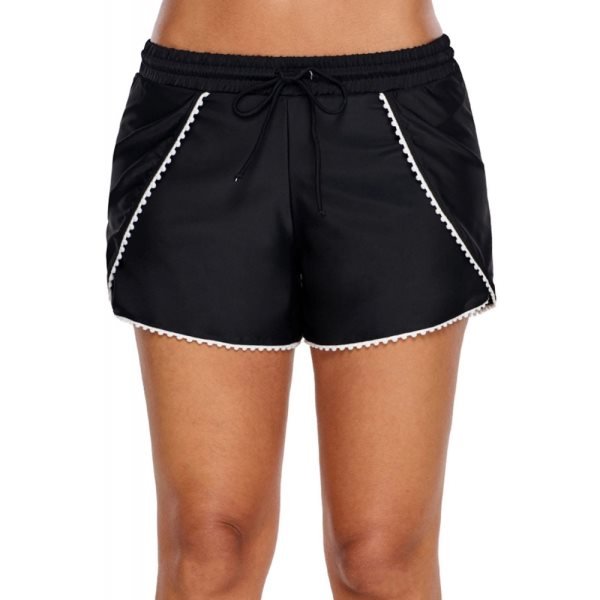 Scalloped Trim Flap Cover Black Swim Shorts