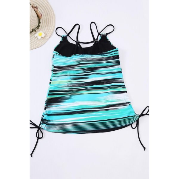 Greenish Stripes Strappy Tankini Swimsuit Top