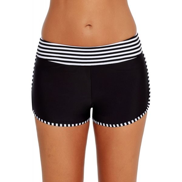 Black White Striped Trim Swim Board Shorts