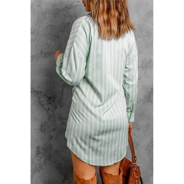 Striped Tie Front Button Shirt Tunic Dress