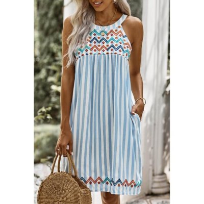 Blue Striped Printed Tank Dress