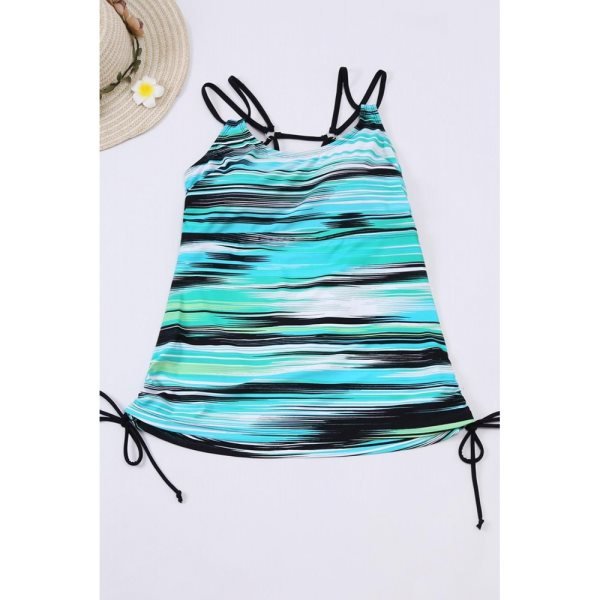 Greenish Stripes Strappy Tankini Swimsuit Top