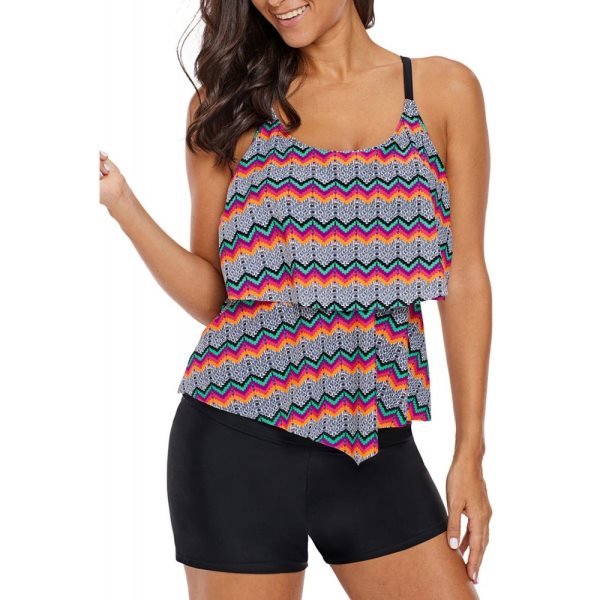 Tribal Print Ruffled Layered Tankini Top