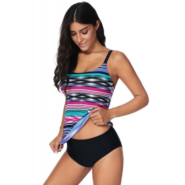 Multicolor Tie Dye Striped Tankini Top