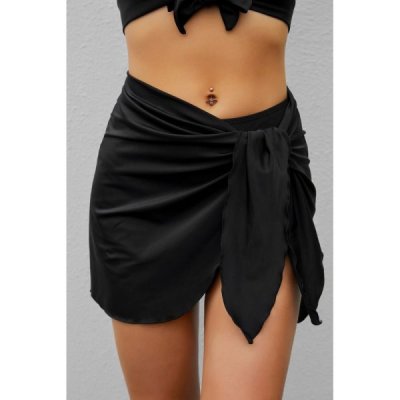 Black High Waist Swim Bottom with Sarong