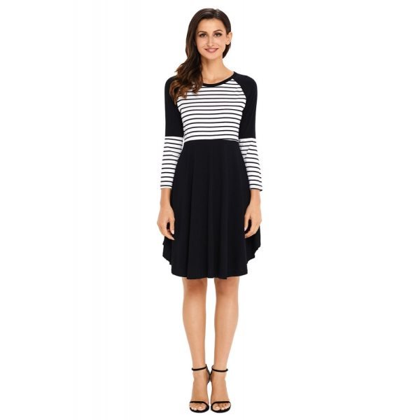 Black Chic Blocked Stripe Jersey Dress