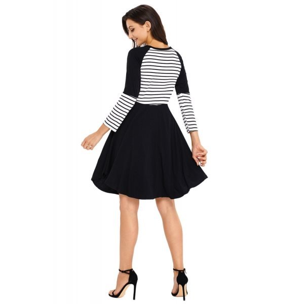 Black Chic Blocked Stripe Jersey Dress