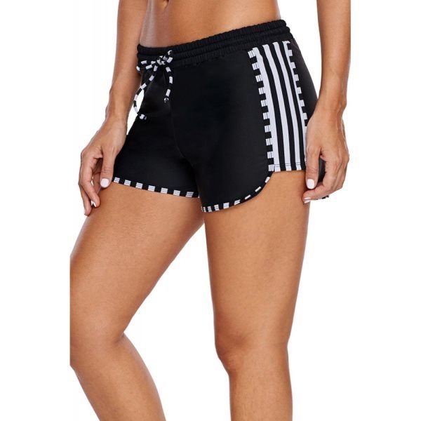 Zebra Striped Detail Black Boxer Short Swim Bottom