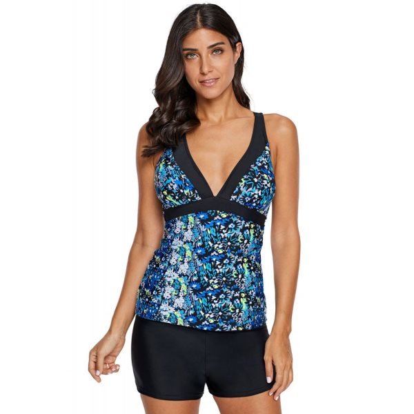 Sexy V Neck Floral Tankini Top