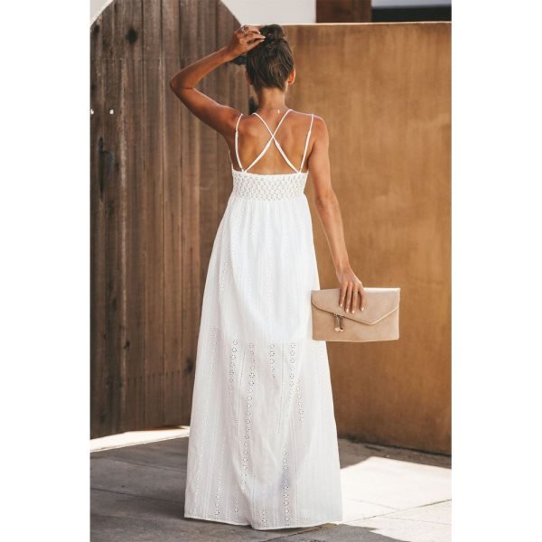 White Essence of Beauty Cotton Pocket Maxi Dress