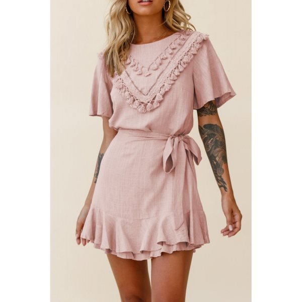 Pink Tassel Bust Wrap Bottom Dress